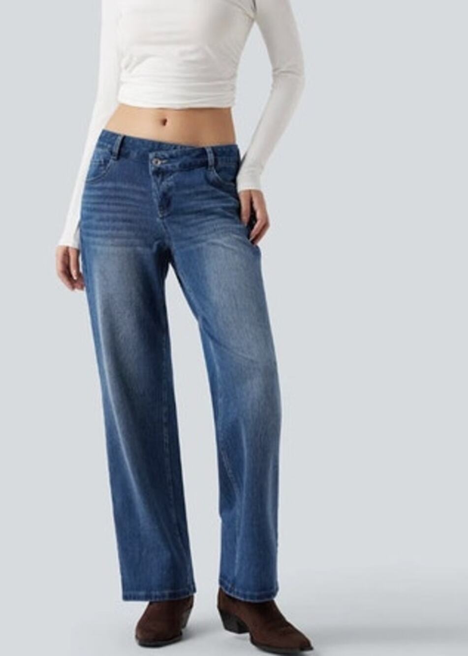 Halara Flex™ Asymmetric Jeans Low Rise Straight Leg Casual NWT M